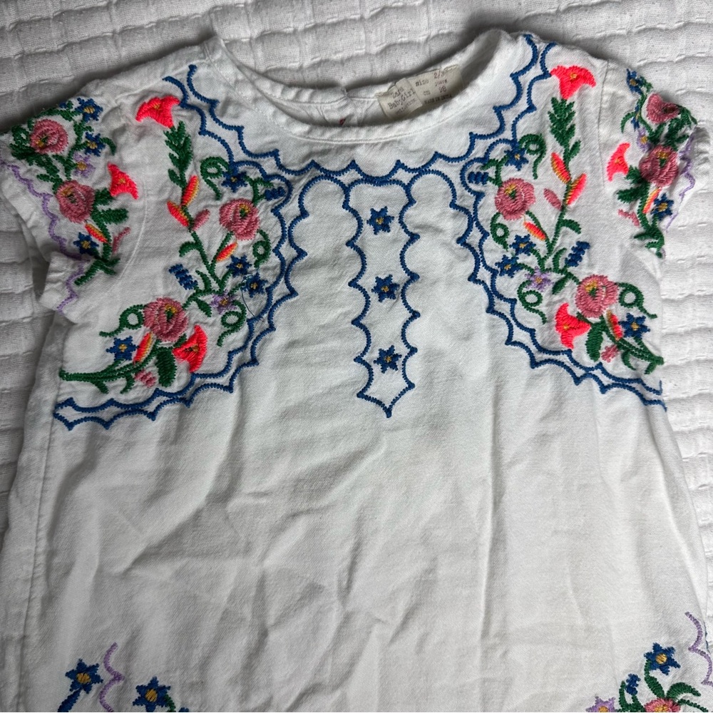 Zara Baby Girl (2/3 98 cm) Embroidered Dress- White Short Sleeve Flowy Light - Picture 2 of 4